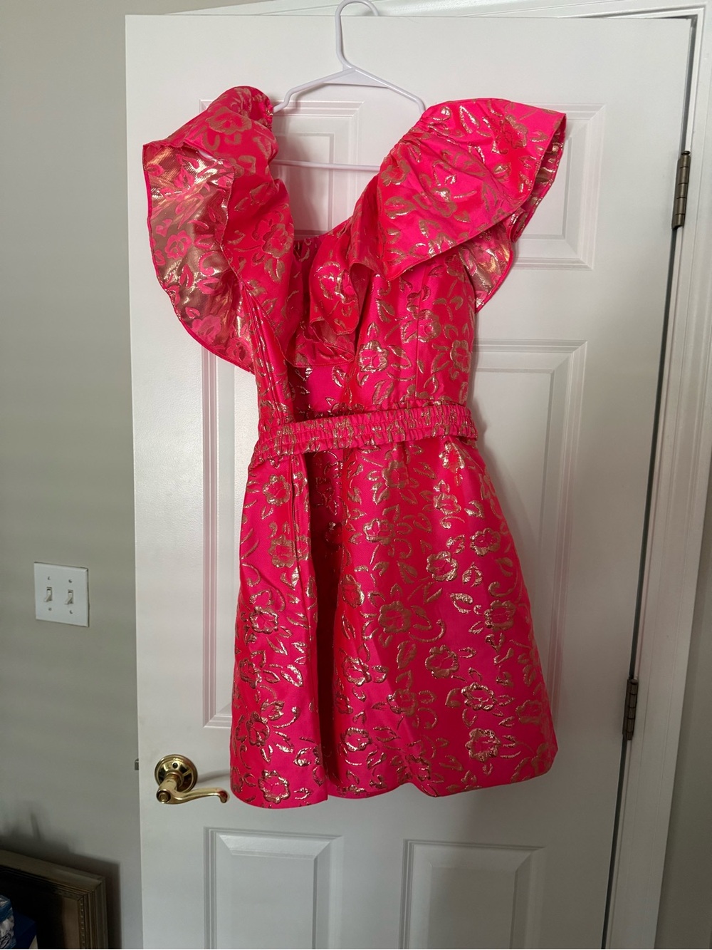 NWT Lilly Pulitzer Shannie One Shoulder Pink and Gold Dress - Size 12 - Picture 6 of 9